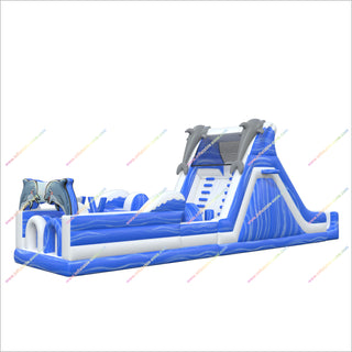 Dolphin Party Theme Inflatable Obstacle Course Events Bouncy Castle Climbing Wall Inflatable Assault Course Parties