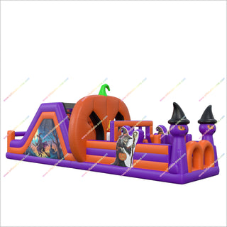 Halloween Witchy Inflatable Assault Course Party Double Slide Blow Up Inflatable Obstacle Course Hire For Adults