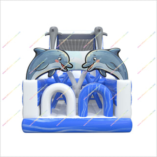 Dolphin Party Theme Inflatable Obstacle Course Events Bouncy Castle Climbing Wall Inflatable Assault Course Parties