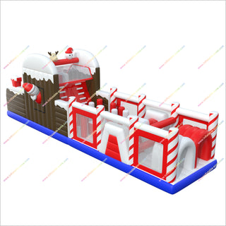 Candy Cane-Themed Inflatable Obstacle Course Park Christmas Fun Santa Reindeer Obstacle Course For Party