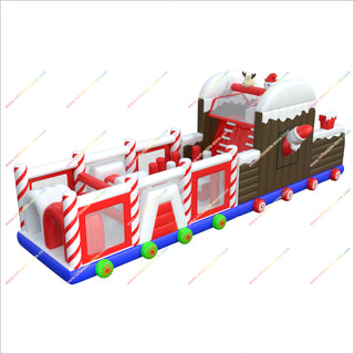 Candy Cane-Themed Inflatable Obstacle Course Park Christmas Fun Santa Reindeer Obstacle Course For Party