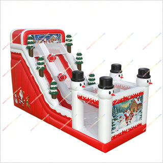Snowman Themed Christmas Tree Inflatable Playground Slide Best Party Bounce House Slide Commercial Inflatables