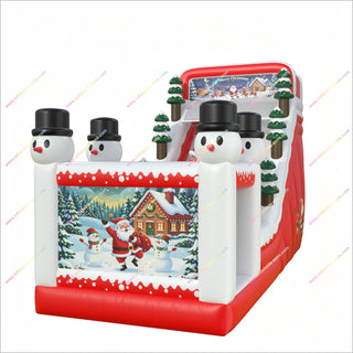 Snowman Themed Christmas Tree Inflatable Playground Slide Best Party Bounce House Slide Commercial Inflatables