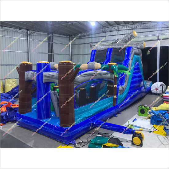 Large Opstical Course Inflatable Tropical Wet And Dry Inflatable Pool Obstacle Course Large Soft Play E