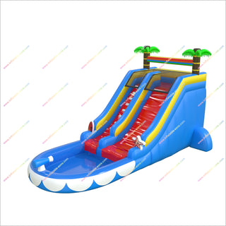 Tropical Paradise Inflatable Pool Water Slide Rental Palm Trees Rainbow Bounce House Waterslide For Sale