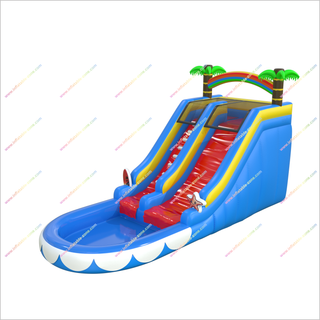 Tropical Paradise Inflatable Pool Water Slide Rental Palm Trees Rainbow Bounce House Waterslide For Sale