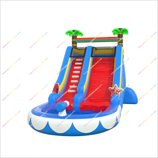 Tropical Paradise Inflatable Pool Water Slide Rental Palm Trees Rainbow Bounce House Waterslide For Sale