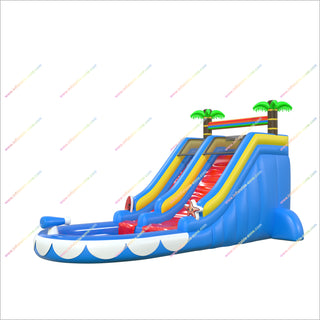 Tropical Paradise Inflatable Pool Water Slide Rental Palm Trees Rainbow Bounce House Waterslide For Sale
