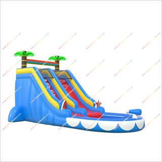 Tropical Paradise Inflatable Pool Water Slide Rental Palm Trees Rainbow Bounce House Waterslide For Sale