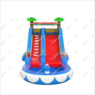 Tropical Paradise Inflatable Pool Water Slide Rental Palm Trees Rainbow Bounce House Waterslide For Sale