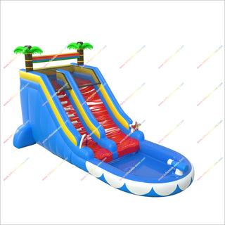 Tropical Paradise Inflatable Pool Water Slide Rental Palm Trees Rainbow Bounce House Waterslide For Sale