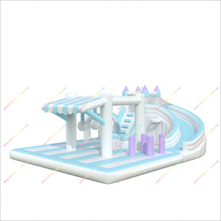 Pastel-Themed Inflatable Slide And Bounce House Combo Unit Jump Slide Bouncer Obstacle Course Playground Equipment