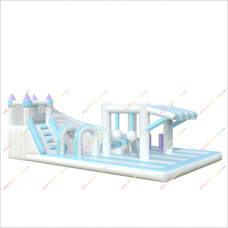 Pastel-Themed Inflatable Slide And Bounce House Combo Unit Jump Slide Bouncer Obstacle Course Playground Equipment
