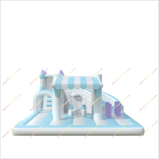 Pastel-Themed Inflatable Slide And Bounce House Combo Unit Jump Slide Bouncer Obstacle Course Playground Equipment