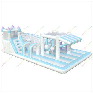 Pastel-Themed Inflatable Slide And Bounce House Combo Unit Jump Slide Bouncer Obstacle Course Playground Equipment