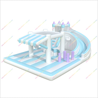 Pastel-Themed Inflatable Slide And Bounce House Combo Unit Jump Slide Bouncer Obstacle Course Playground Equipment