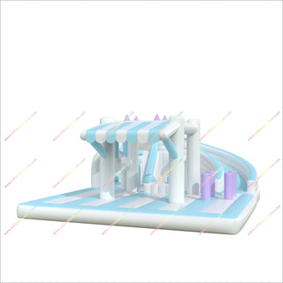 Pastel-Themed Inflatable Slide And Bounce House Combo Unit Jump Slide Bouncer Obstacle Course Playground Equipment