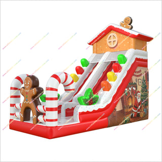 Best Christmas Decorations Inflatable Slide Business Gingerbread And Candy Canes Inflatable Blow Up Slide For Backyard