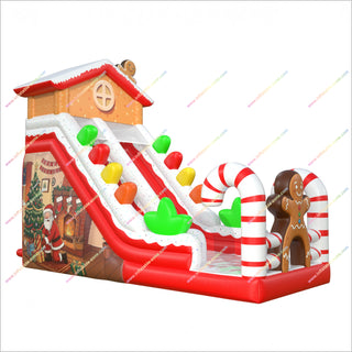 Best Christmas Decorations Inflatable Slide Business Gingerbread And Candy Canes Inflatable Blow Up Slide For Backyard