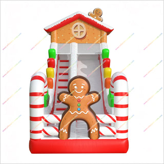 Best Christmas Decorations Inflatable Slide Business Gingerbread And Candy Canes Inflatable Blow Up Slide For Backyard