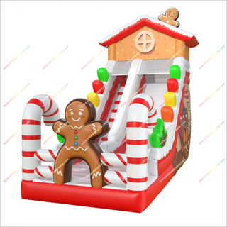 Best Christmas Decorations Inflatable Slide Business Gingerbread And Candy Canes Inflatable Blow Up Slide For Backyard