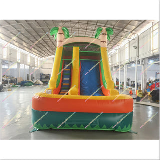 Indoor Palm Trees Inflatable Slide Into Pool Rental Tropical Bounce House Water Slide For Party Business