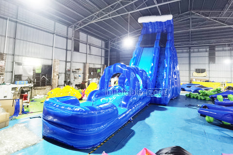 Large Inflatable Splash Waterslide Blue Commercial Slip And Slide With Swimming Pool Inflatable Water Jumper