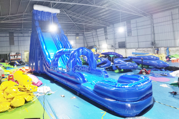 Large Inflatable Splash Waterslide Blue Commercial Slip And Slide With Swimming Pool Inflatable Water Jumper