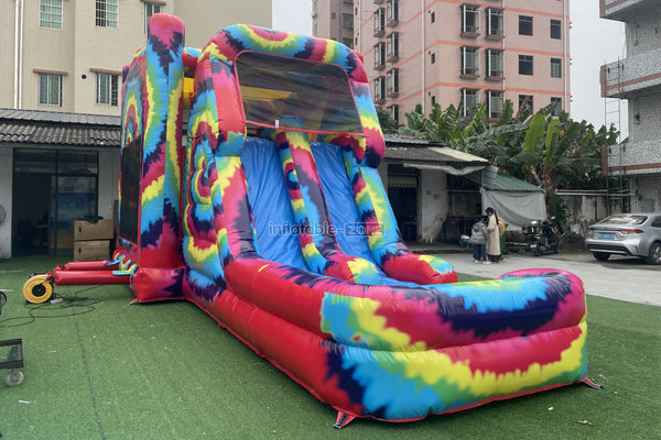 Inflatable Tie Dye Bounce House Slide Combo Jumping Castle For Kids Adults Outdoor Fun