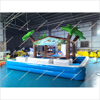 Yard Party Inflatable Tiki Bar Pool Lounge Seating And Palm Trees Swimming Pool Tiki Bar