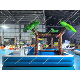 Yard Party Inflatable Tiki Bar Pool Lounge Seating And Palm Trees Swimming Pool Tiki Bar