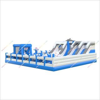 Large Commercial Inflatable Water Park Obstacle Course Inflatable Bouncy Castle With Slide For Sale