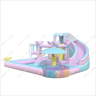 Dreamy Pastel Inflatable Water Slide Bounce House With Mighty Splash Pool Bouncy Castle Playground Near Me