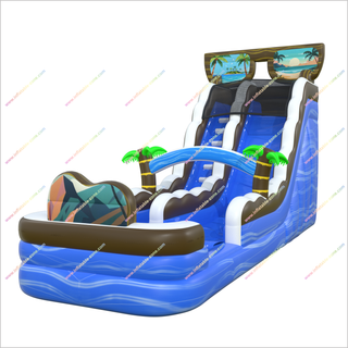 Tropical-Themed Inflatable Water Slide Bouncer Palm Trees Sunglasses Portable Water Slide For Pool