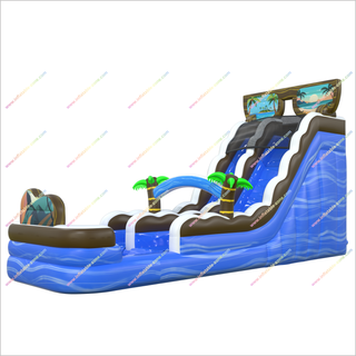 Tropical-Themed Inflatable Water Slide Bouncer Palm Trees Sunglasses Portable Water Slide For Pool