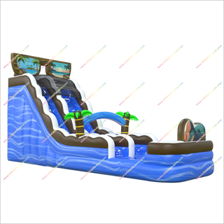 Tropical-Themed Inflatable Water Slide Bouncer Palm Trees Sunglasses Portable Water Slide For Pool