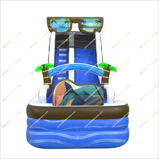 Tropical-Themed Inflatable Water Slide Bouncer Palm Trees Sunglasses Portable Water Slide For Pool