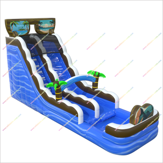 Tropical-Themed Inflatable Water Slide Bouncer Palm Trees Sunglasses Portable Water Slide For Pool