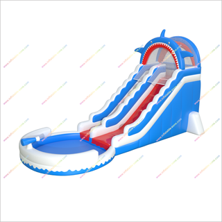 Shark Themed Party Inflatable Water Slide Buy Giant Blow Up Waterslide With Round Splash Pool