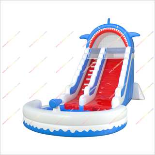 Shark Themed Party Inflatable Water Slide Buy Giant Blow Up Waterslide With Round Splash Pool