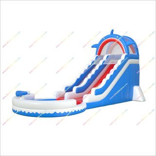 Shark Themed Party Inflatable Water Slide Buy Giant Blow Up Waterslide With Round Splash Pool
