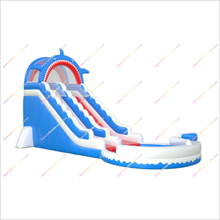 Shark Themed Party Inflatable Water Slide Buy Giant Blow Up Waterslide With Round Splash Pool