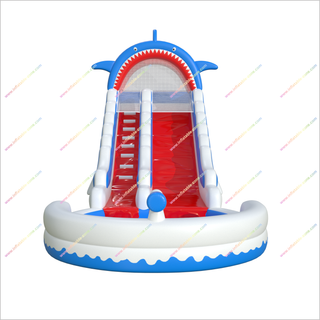 Shark Themed Party Inflatable Water Slide Buy Giant Blow Up Waterslide With Round Splash Pool