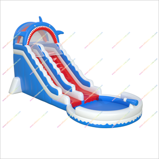 Shark Themed Party Inflatable Water Slide Buy Giant Blow Up Waterslide With Round Splash Pool