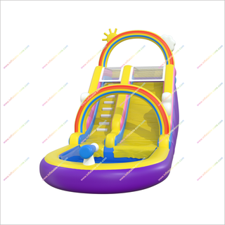 Rainbow Waterslide Splash Inflatable Pool Sunny And Fun Deluxe Inflatable Water Slide Swimming Pool For Outdoor