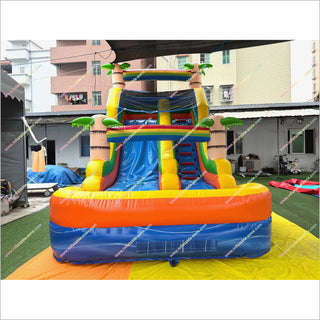 Backyard Blow Up Water Slide Commercial Wet Dry Combo Bounce House Inflatable Water Slide With Big Pool