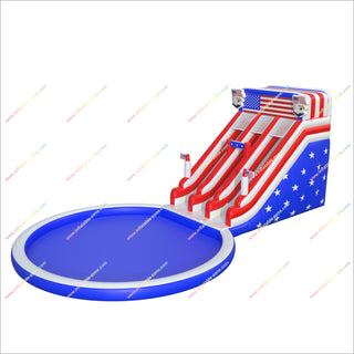 Patriotic Theme Party Inflatable Water Slide With Splash Super Pool Double Lane Water Slide Rental Near Me