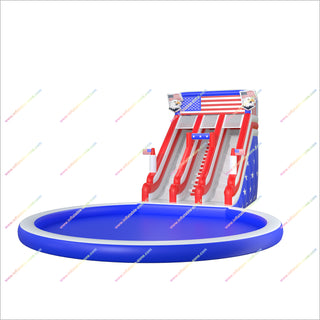 Patriotic Theme Party Inflatable Water Slide With Splash Super Pool Double Lane Water Slide Rental Near Me