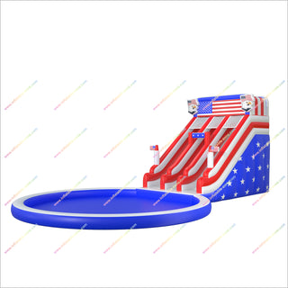 Patriotic Theme Party Inflatable Water Slide With Splash Super Pool Double Lane Water Slide Rental Near Me