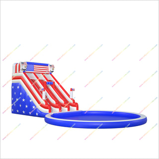 Patriotic Theme Party Inflatable Water Slide With Splash Super Pool Double Lane Water Slide Rental Near Me